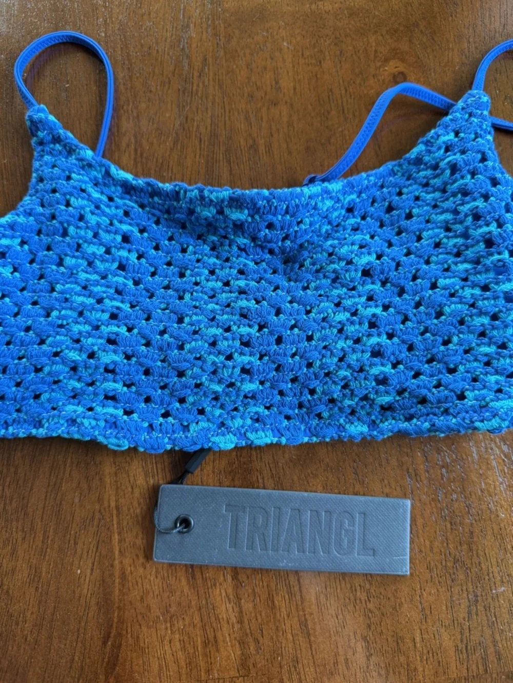 Triang| Swimwear Women's Bikini Top Blue Crochet, Top Size Large New with Tags